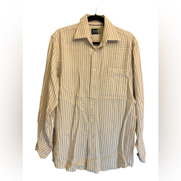 Indigo Palms Denim Co. Men’s Shirt Sz M Long Sleeve Striped Button up Tan/White - Picture 1 of 14